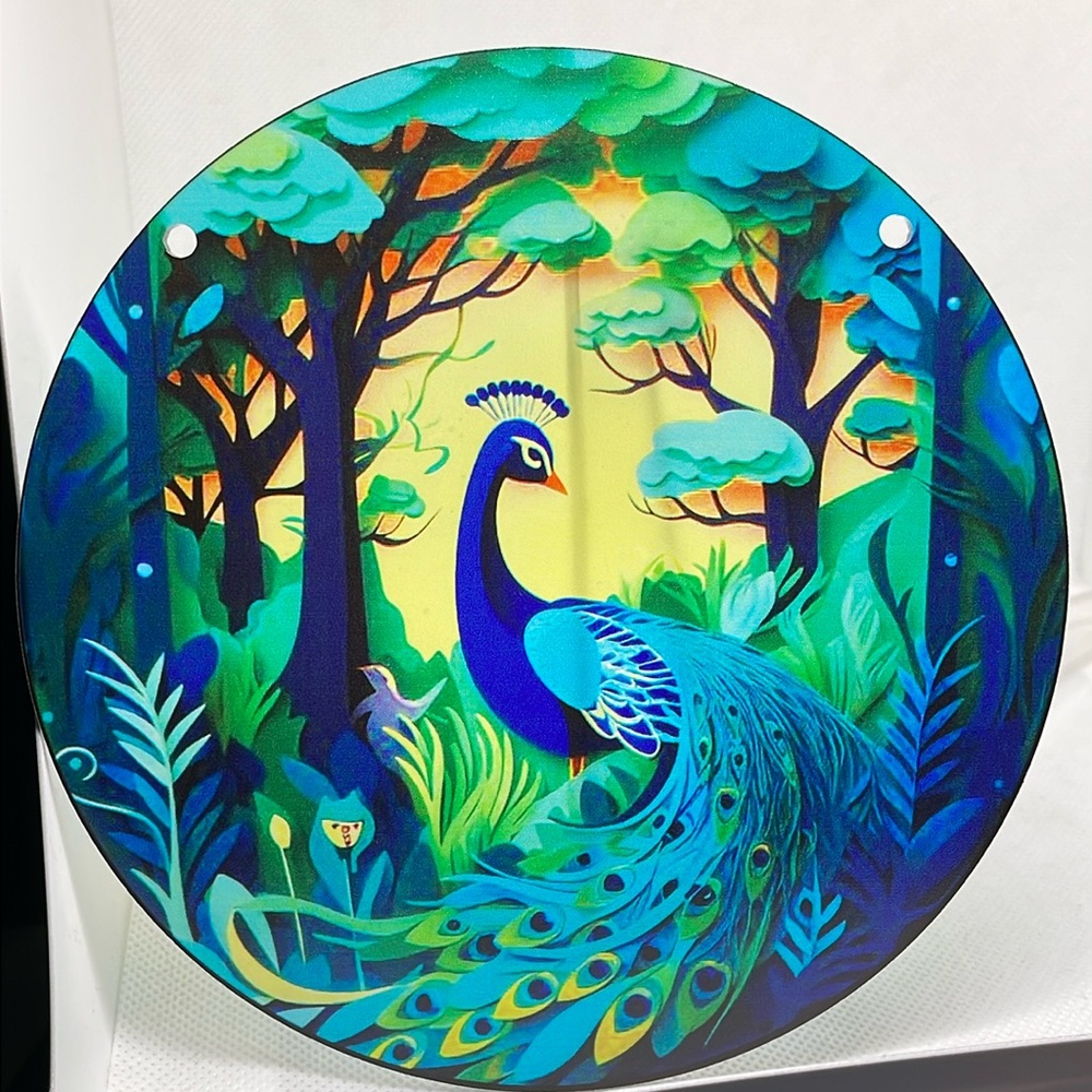 Acrylic Suncatcher Peacock Bird Faux Stained Glass 6” Nature Forest Decor